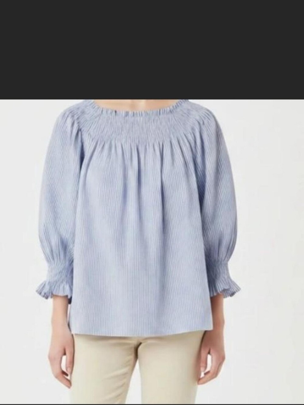 Miss Chievous Light Blue Striped Smocked Yoke Oversized Blouse
